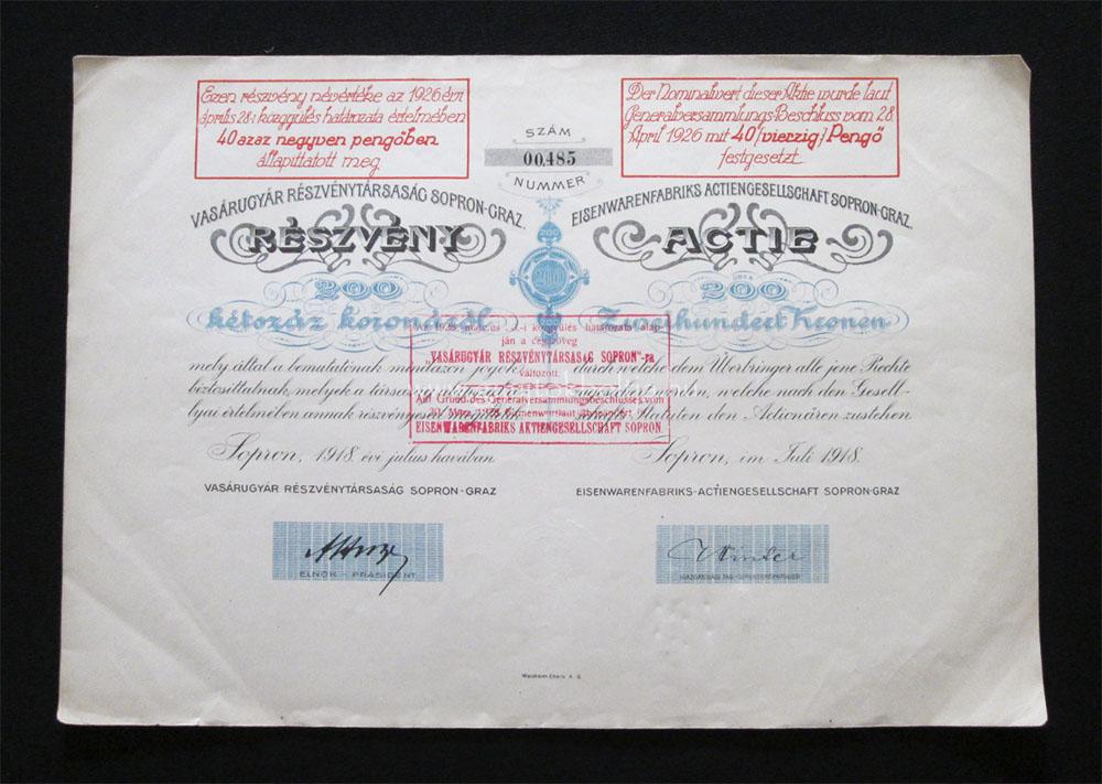 Vasárugyár Részvénytársaság Sopron-Graz 200 korona 1918 (AUT)